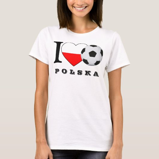 "I love Polska Soccer" Fußball Herz Polen Heart Tシャツ (正面)