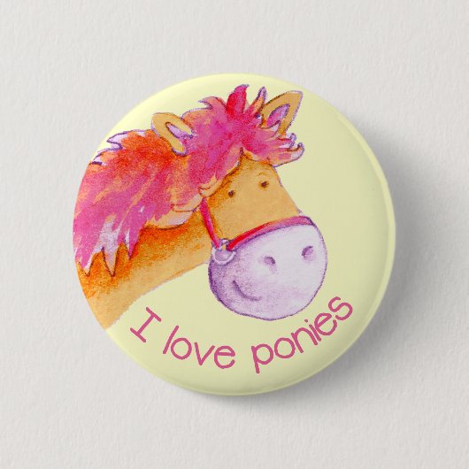 I love ponies button badge pink & yellow 缶バッジ (正面)