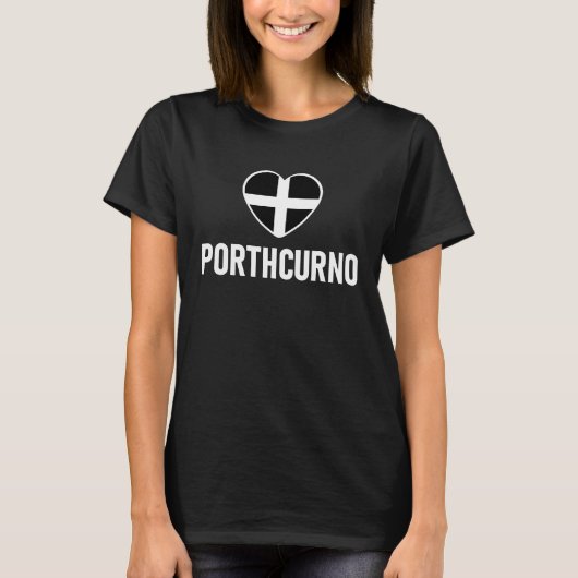 I Love Porthcurno Cornwall Flag Heart Saint Piran  Tシャツ (正面)