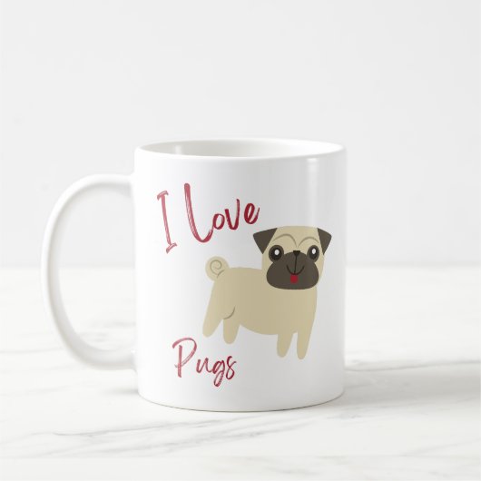 I Love Pugs  コーヒーマグカップ (左)
