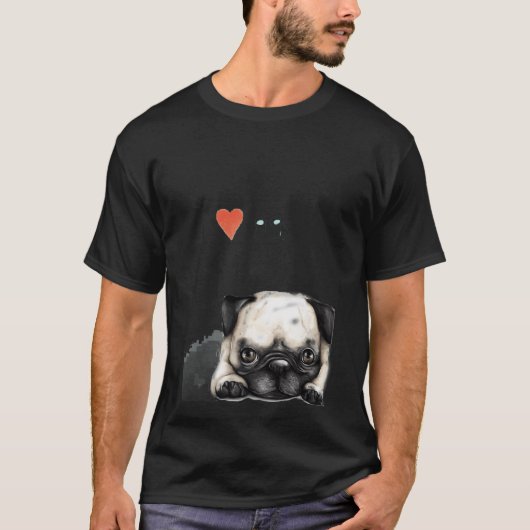 "I love pugs" テキストオーバーレイ パグアート Tシャツ (正面)