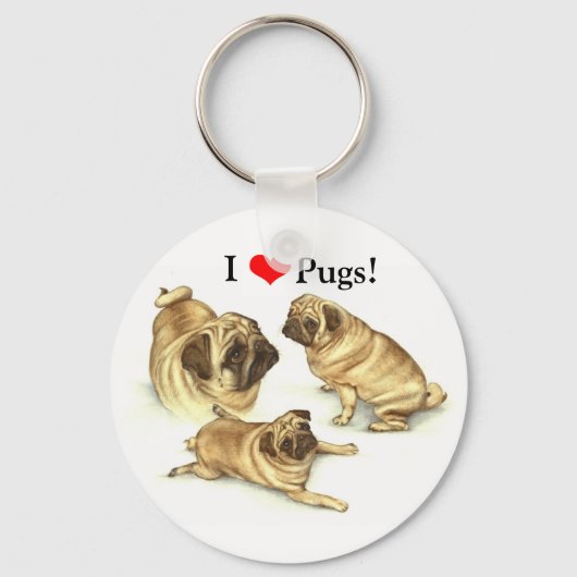 I Love Pugs Key Chain キーホルダー (正面)