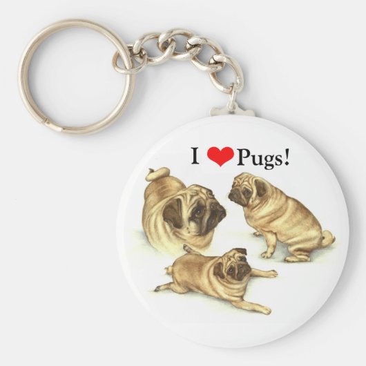 I Love Pugs Key Chain キーホルダー (正面)