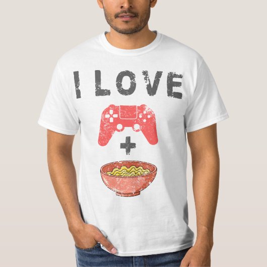 I Love Ramen And Gaming Funny Retro Noodles Gamer Tシャツ (正面)