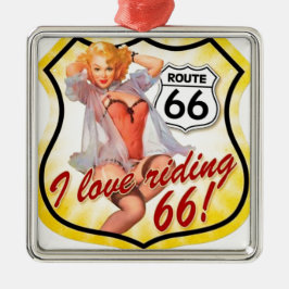 I Love Ridding Route 66 Pin Up Girl メタルオーナメント