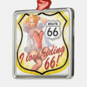 I Love Ridding Route 66 Pin Up Girl メタルオーナメント (左)