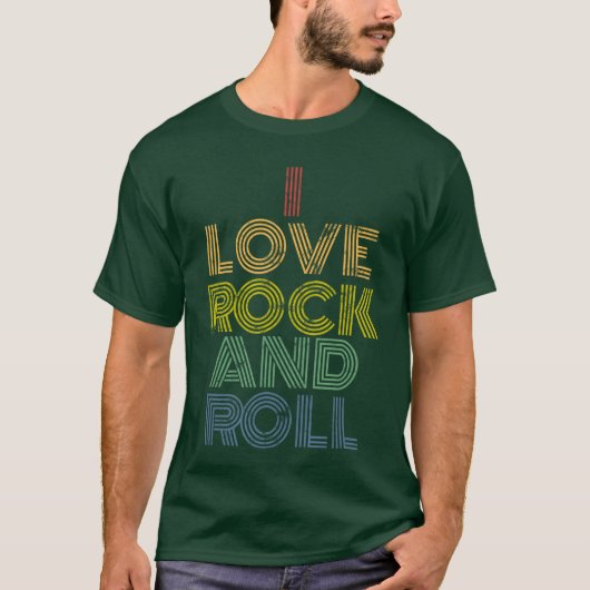 I Love Rock and Roll Distressed Rainbow 70s tee gi Tシャツ (正面)