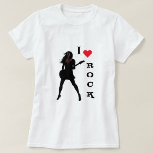 I Love Rock Music T-Shirt - Guitar Player Girl Tシャツ