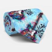 I Love Rock N Rollエレキギター音楽アートブルー ネクタイ (ロール)