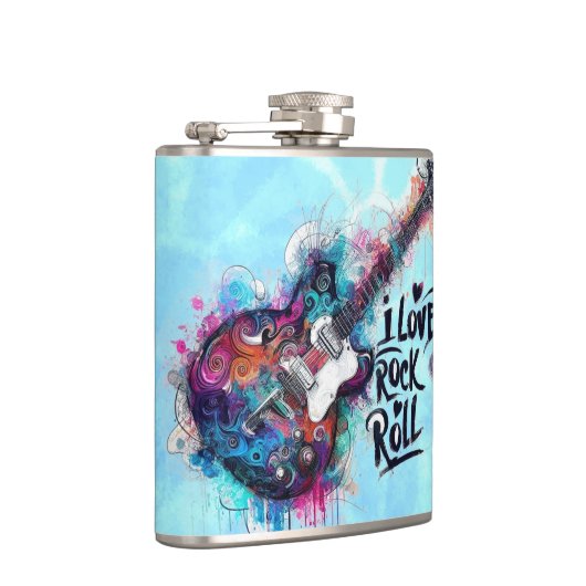 I Love Rock N Rollエレキギター音楽アートブルー フラスク (右)