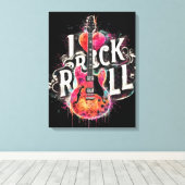 I Love Rock N Roll Electric Guitar Painting キャンバスプリント (インサイチュ (ウッドフロア))
