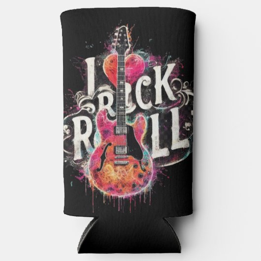 I Love Rock N Roll Electric Guitar Painting  スリム缶クーラー (正面)