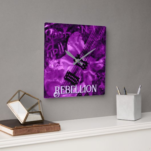 I Love Rock 'N Roll Electric Guitar Personalized スクエア壁時計 (オフィス)