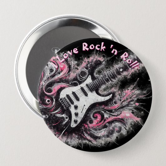 I Love Rock N Roll Electric Guitar Personalized 缶バッジ (正面&裏面)