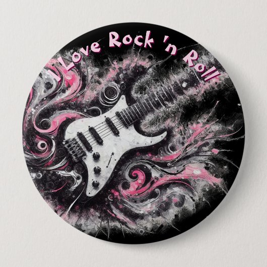 I Love Rock N Roll Electric Guitar Personalized 缶バッジ (正面)
