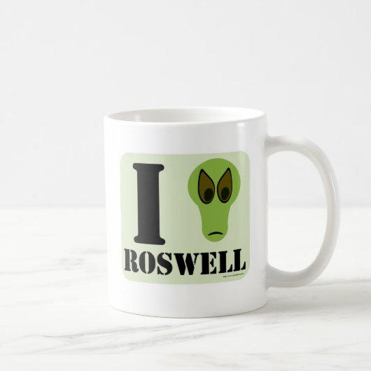 I Love RoswellおもしろいエイリアンロゴUFOデザイン コーヒーマグカップ (右)