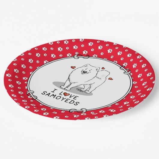 I Love Samoyeds – 犬かわいいハートサムミーおもしろい ペーパープレート (アングル)