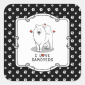 I Love Samoyeds – 犬かわいいハートSammie スクエアシール (正面)