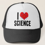 I Love Science クール Scientist Atom Model キャップ<br><div class="desc">かわいい私はあなたの名カスタマイズ前で科学帽子が大好き。ハートの前に原子モデルを備える。科学ギークのための完璧な先生ギフト。</div>