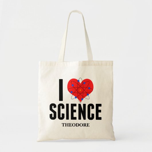 I Love Science パーソナライズされた Scientist Atom Model トートバッグ (正面)