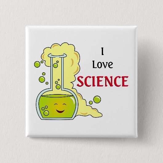 I Love Science Chemistry Flask 缶バッジ (正面)