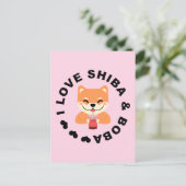 I LOVE SHIBA & BOBA - かわいい柴犬とタピオカティー ポストカード (スタンド正面)