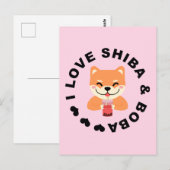 I LOVE SHIBA & BOBA - かわいい柴犬とタピオカティー ポストカード (正面/裏面)