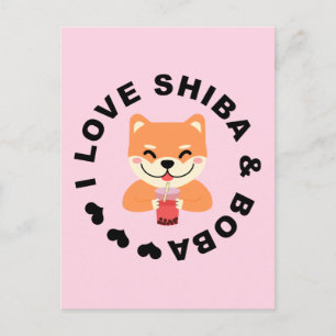 I LOVE SHIBA & BOBA - かわいい柴犬とタピオカティー ポストカード