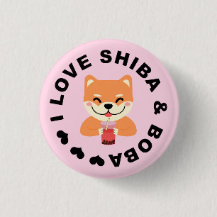 I LOVE SHIBA & BOBA - かわいい柴犬とタピオカティー 缶バッジ