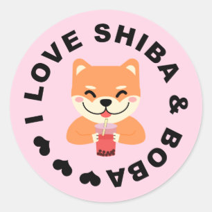 I LOVE SHIBA & BOBA – かわいい柴犬とボバティー ラウンドシール