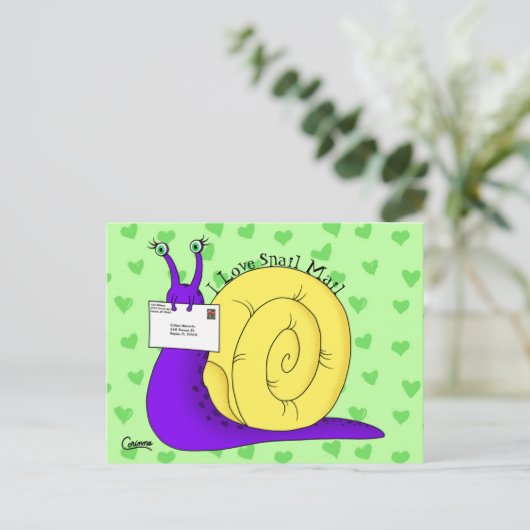 I Love Snail Mail (緑) – はがき (スタンド正面)