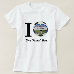 I Love Soccer名前を追加,ハート写真フレーム Tシャツ