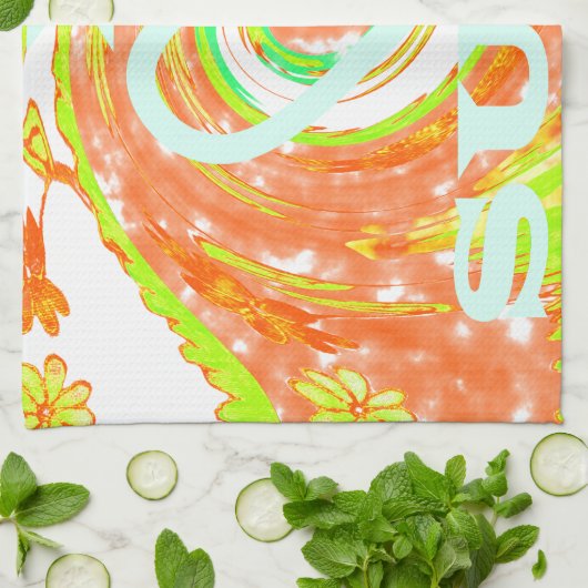 I Love Surf:美しいフローラとクール文字 キッチンタオル (折り畳み)