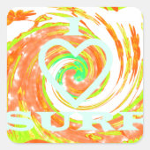 I Love Surf：美しいフローラとクール文字 スクエアシール (正面)