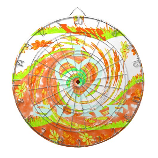 I Love Surf:美しいフローラとクール文字 ダーツボード (正面)