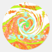 I Love Surf:美しいフローラとクール文字 ラウンドシール (正面)