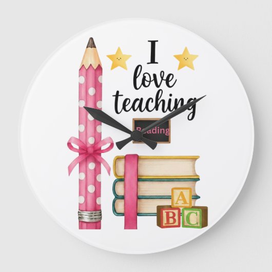I love teaching reading teacher clock ラージ壁時計 (正面)