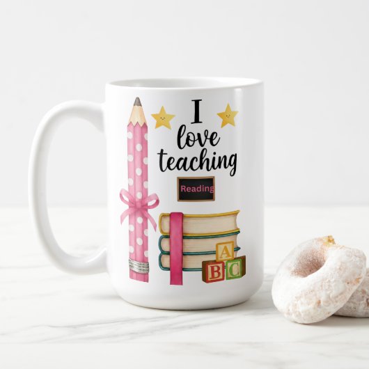 I love teaching reading teacher coffee mug  コーヒーマグカップ (ドーナツ)