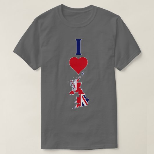 I Love the Kingdom 統一された Vertical Iハートイギリス国旗 Tシャツ (デザイン正面)