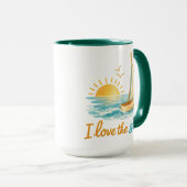 I Love the Sea Sailboat Sunset Ocean Illustration  マグカップ (正面右)