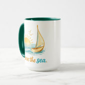 I Love the Sea Sailboat Sunset Ocean Illustration  マグカップ (正面左)