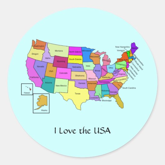 I Love the USA,州の地統一された図 ラウンドシール (正面)