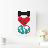 I LOVE THE WORLD BY MASANSER PIXELAT スクエア壁時計 (ホーム)