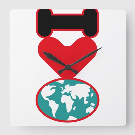 I LOVE THE WORLD BY MASANSER PIXELAT スクエア壁時計 (正面)