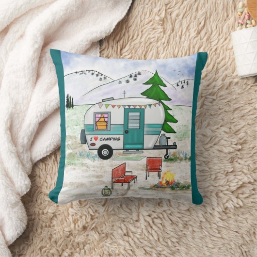 I Love To Camp Throw Pillow クッション (ブランケット)