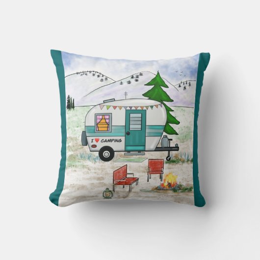 I Love To Camp Throw Pillow クッション (正面)