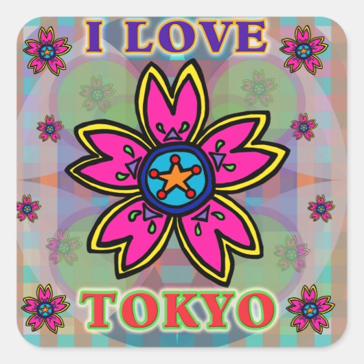 「I LOVE TOKYO」花シール スクエアシール (正面)