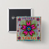 「I LOVE TOKYO」花ボタン 缶バッジ (正面&裏面)