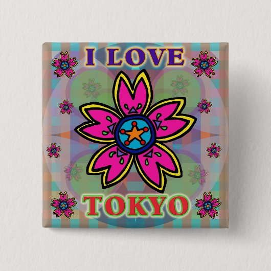 「I LOVE TOKYO」花ボタン 缶バッジ (正面)