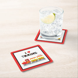 I Love Trains カラフル Kids写真名パーティー スクエアペーパーコースター